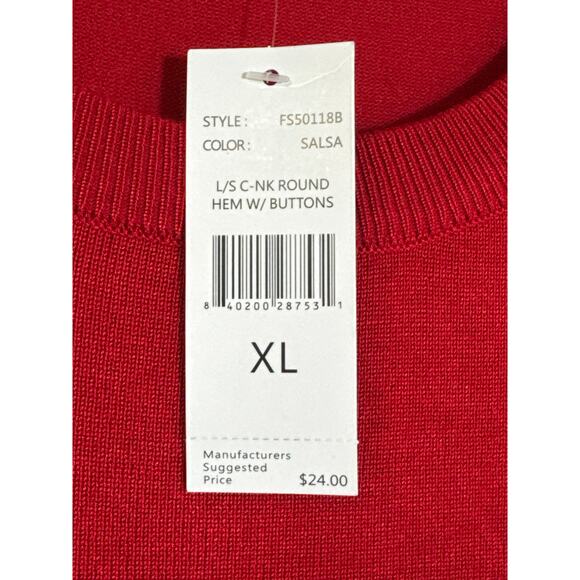 Tint & Shadow XL Red Sweater, C neck Round Hem With Tortoise Shell Look Buttons - Picture 4 of 6